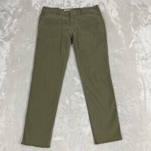 Nili Lotan Jenna Pants Womens 6 Green Ankle Twill Cotton Raw Hem Patch Pockets